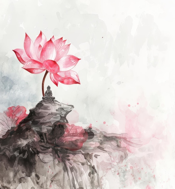 Photo watercolor painting of a lotus flower