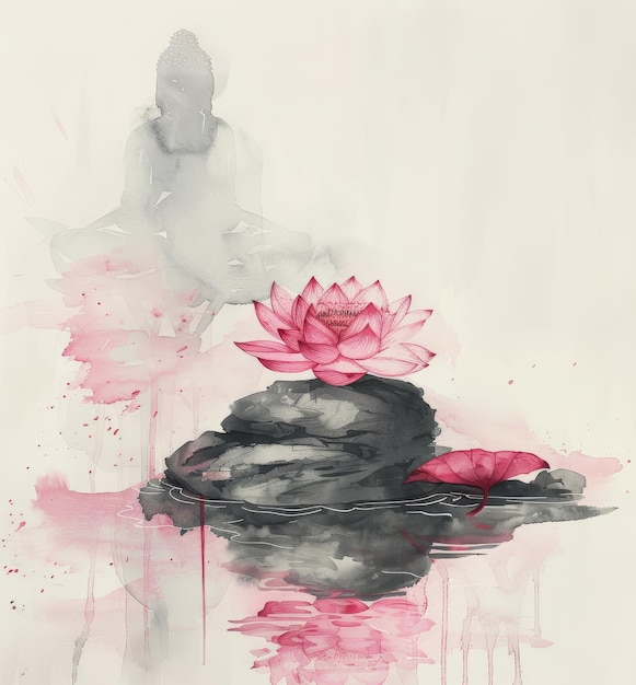 Photo watercolor painting of a lotus