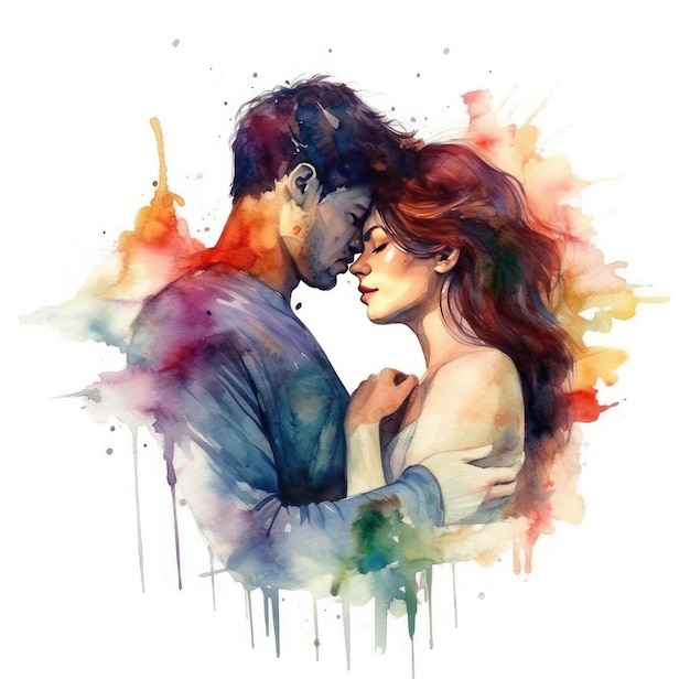 Watercolor painting of lovers in their 20s