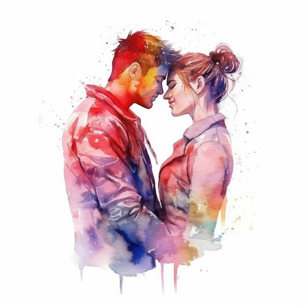 Watercolor painting of lovers in their 20s