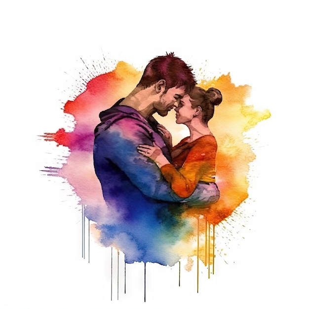 Watercolor painting of lovers in their 20s