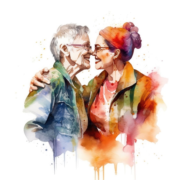 Watercolor painting of lovers in their 30s