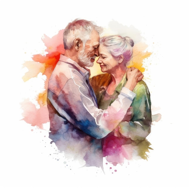 Watercolor painting of lovers in their 30s