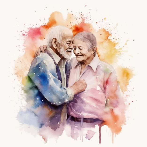 Watercolor painting of lovers in their 30s