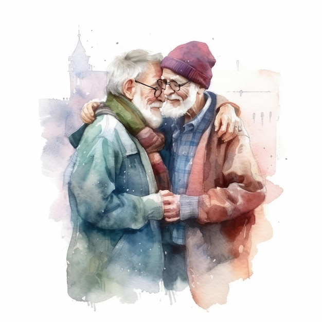 Watercolor painting of lovers in their 30s