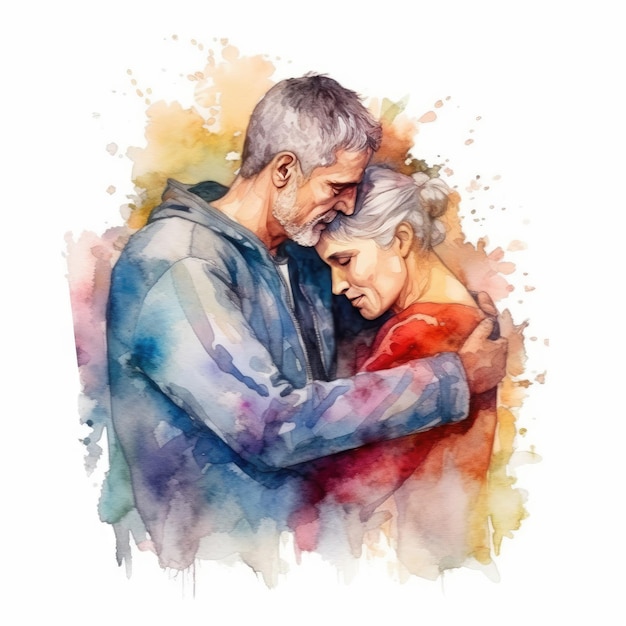 Watercolor painting of lovers in their 30s