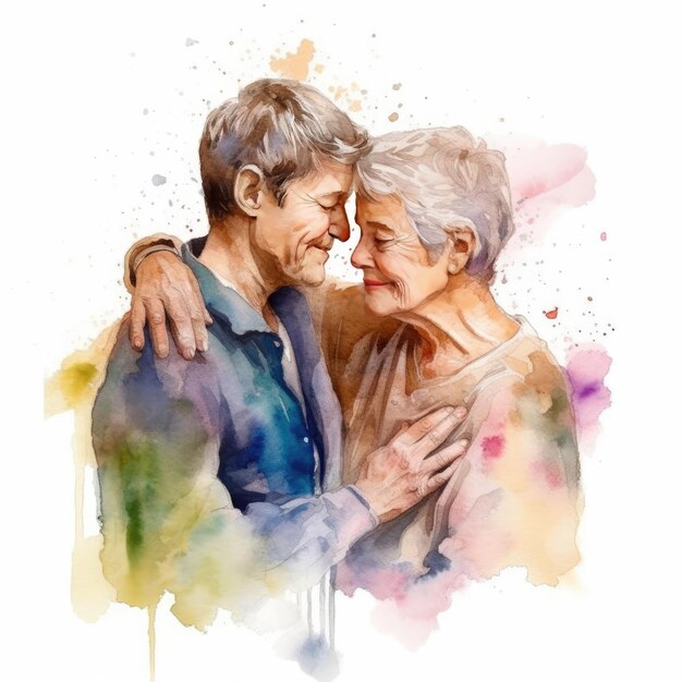 Watercolor painting of lovers in their 30s