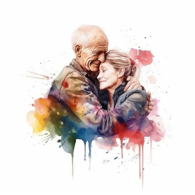 Watercolor painting of lovers in their 30s