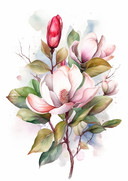 A watercolor painting of a magnolia flower.