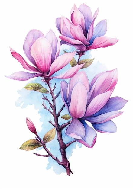 A watercolor painting of a magnolia tree.