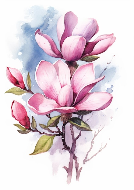 A watercolor painting of a magnolia tree