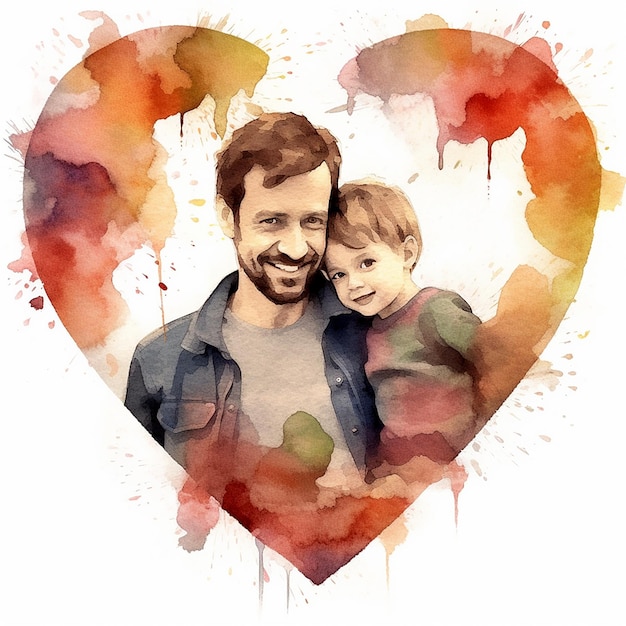 A watercolor painting of a man and a child For Fathers' day