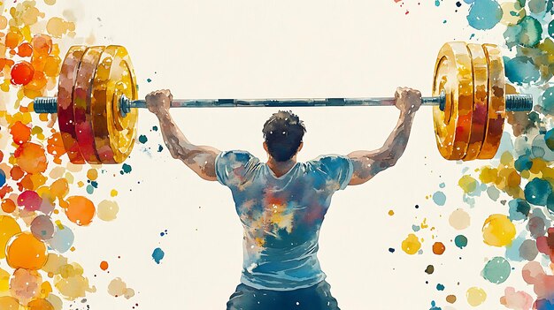 Photo watercolor painting of a man lifting weights fitness and strength concept