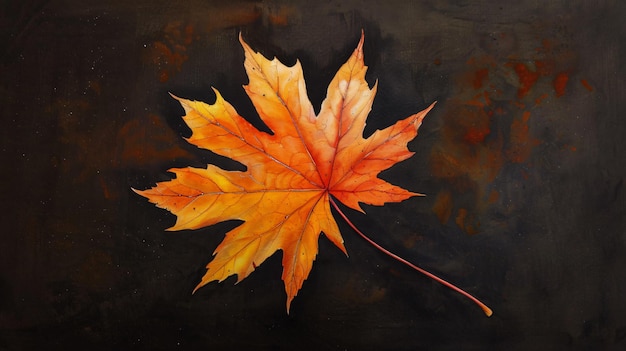 a watercolor painting of a maple leaf with the word autumn on it