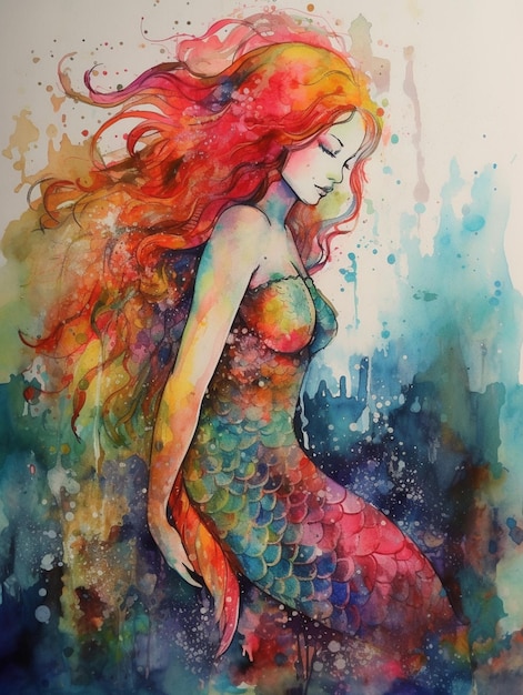 a watercolor painting of a mermaid generative ai