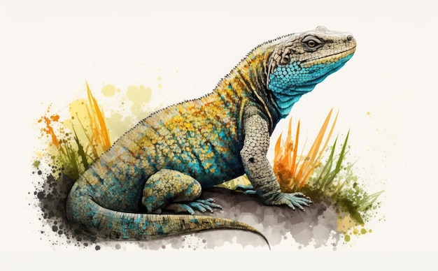 A watercolor painting of a monitor lizard watercolor illustrations cartoon style ai generated