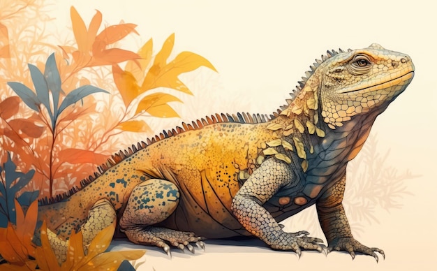 A watercolor painting of a monitor lizard watercolor illustrations cartoon style ai generated