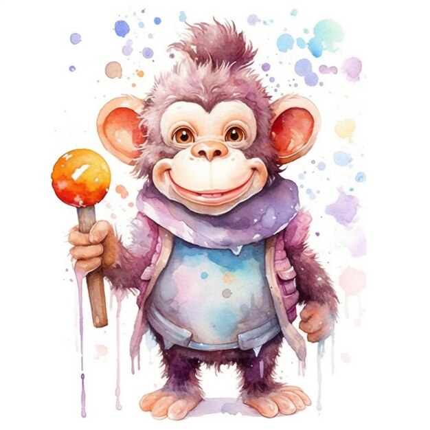 Photo a watercolor painting of a monkey holding a microphone.