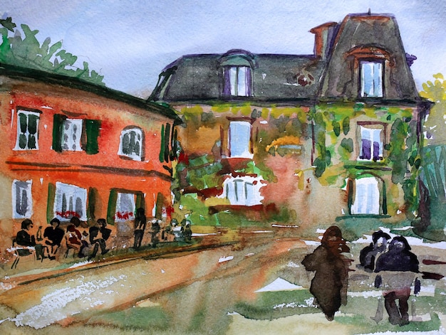 Watercolor painting of the Montmartre, in Paris city, France.