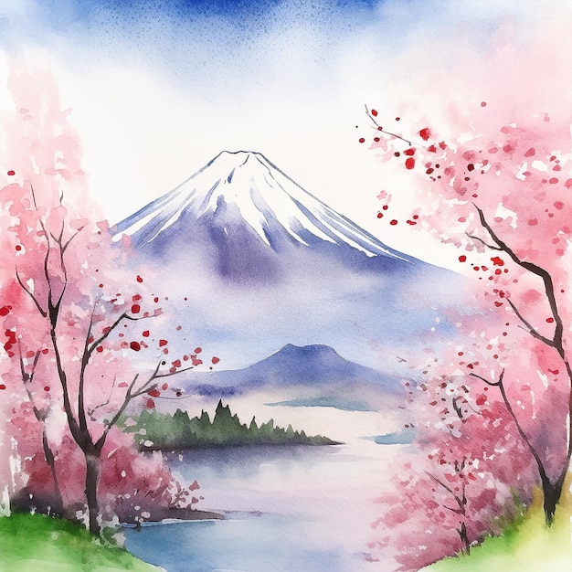 Watercolor painting of a mountain with a mountain and a watercolor of a mountain.