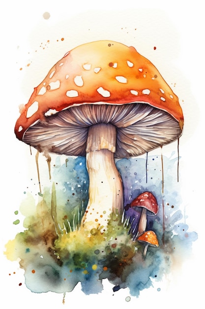 A watercolor painting of a mushroom