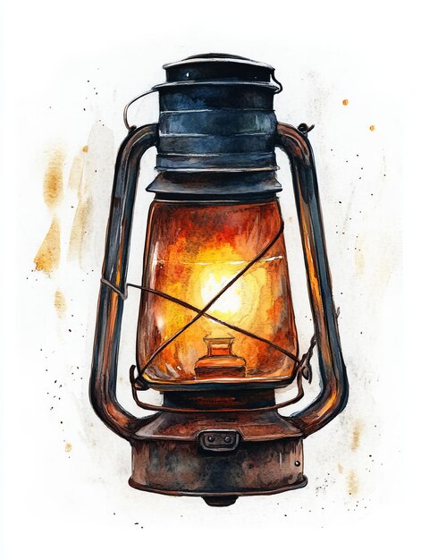 Photo watercolor painting of an old lantern