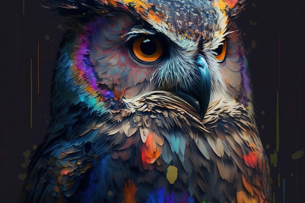 Watercolor painting of owl in style of colorful abstract art