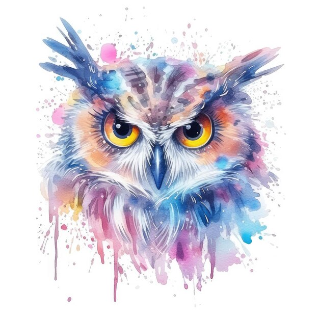 Watercolor painting of owl with white background