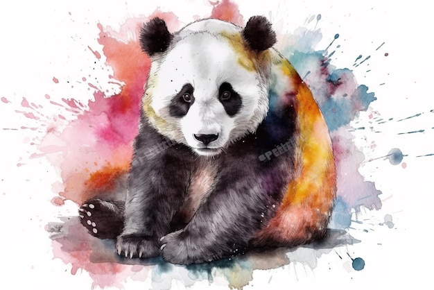 Watercolor painting of a panda on a white background Wildlife Animals Illustration generative AI