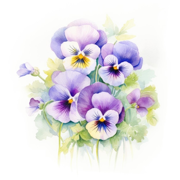 Watercolor painting of pansy with white background