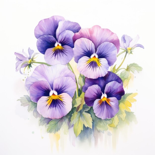 Watercolor painting of pansy with white background