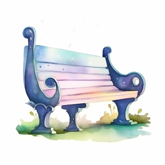 Photo watercolor painting of a park bench with the letter i.