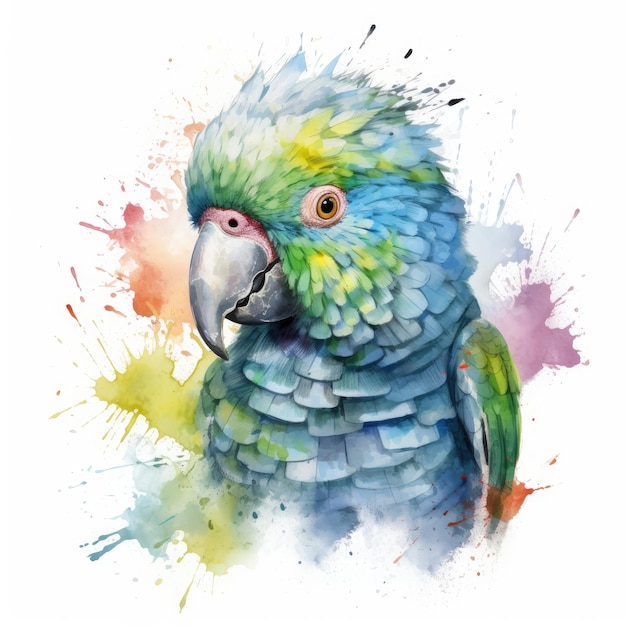 Watercolor painting of parrot with white background