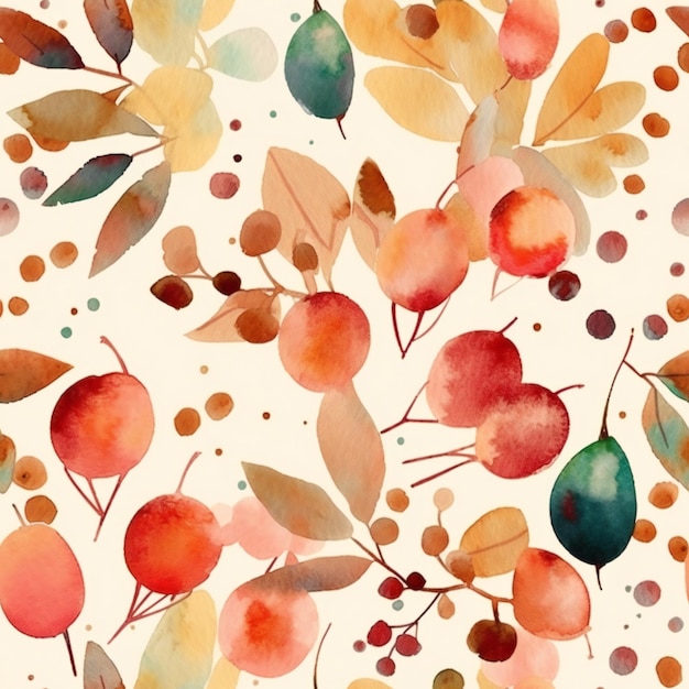 Photo a watercolor painting of a pattern of fruits.