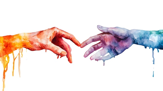 Photo a watercolor painting of people reaching out to touch each other