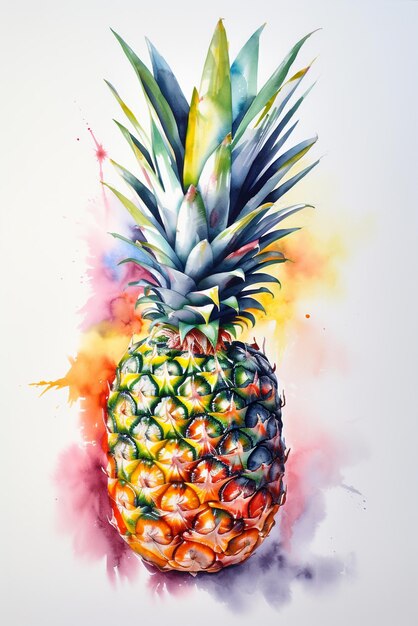 A watercolor painting of a pineapple