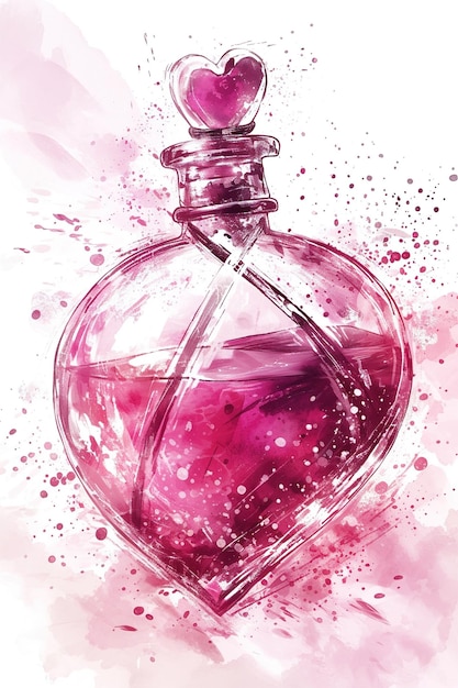 a watercolor painting of a pink bottle with a pink background