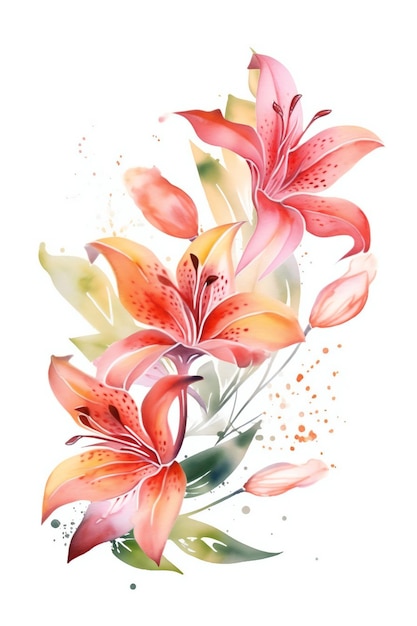 A watercolor painting of a pink lily with gold and orange petals.