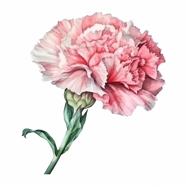 A watercolor painting of a pink peony isolated on white background