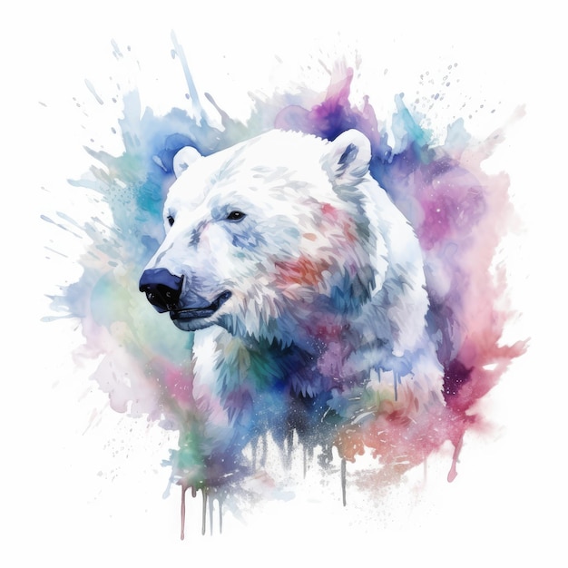 Watercolor painting of polar bear with white background