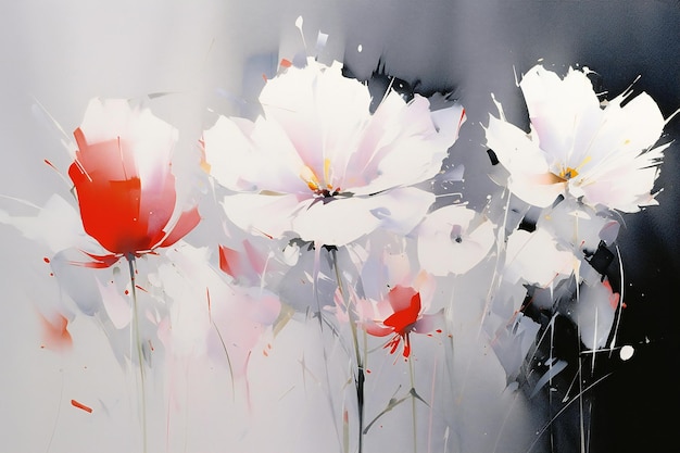 Watercolor painting of poppies flowers on white background Digital illustration