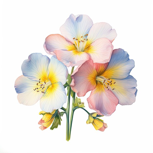 Watercolor painting of primrose with white background