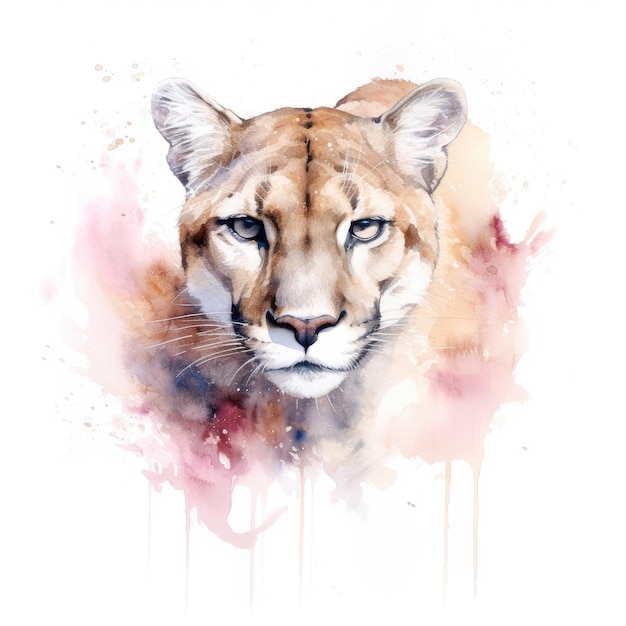 Watercolor painting of puma with white background