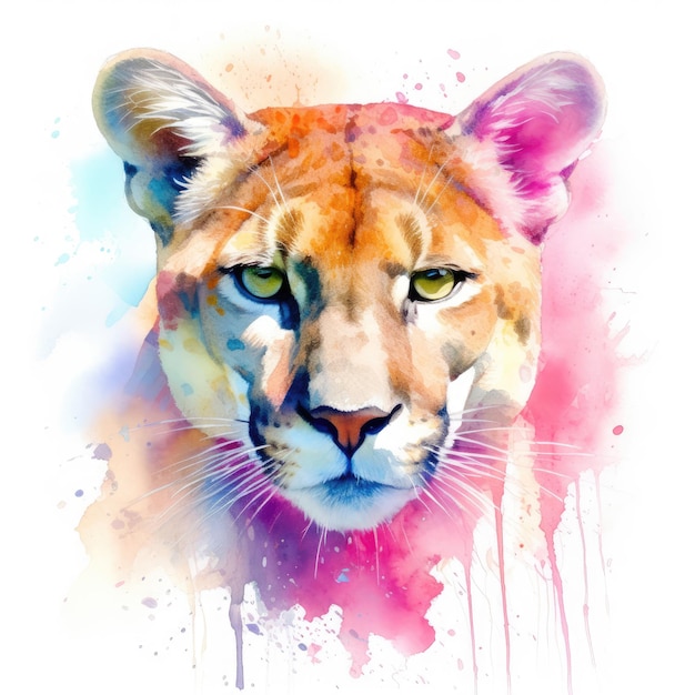 Watercolor painting of puma with white background