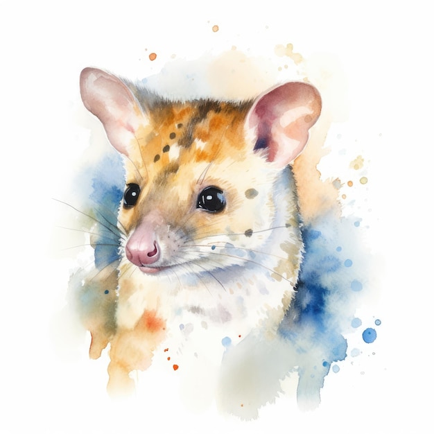 Watercolor painting of quoll with white background