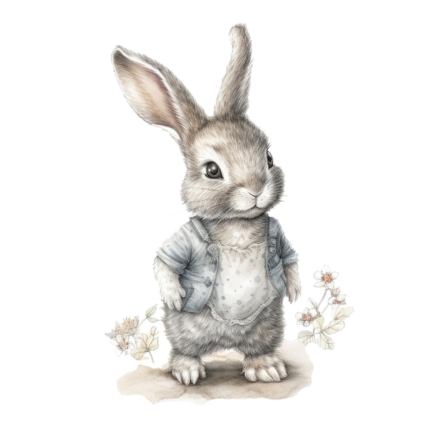 A watercolor painting of a rabbit with big ears