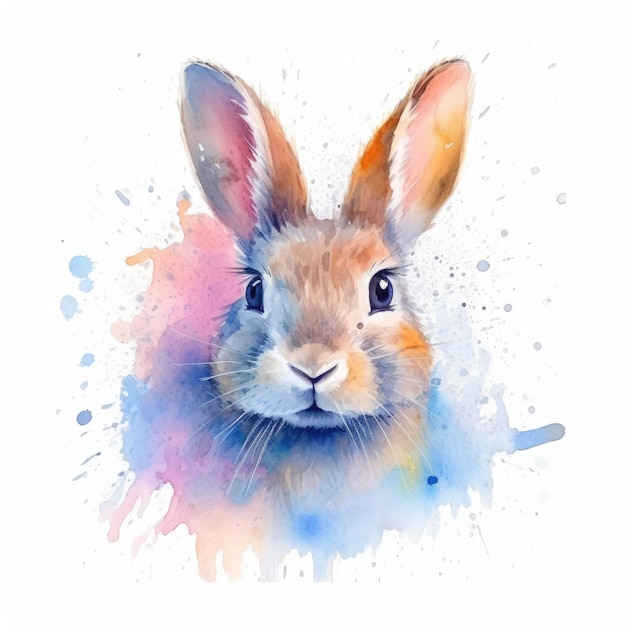 Watercolor painting of rabbit with white background