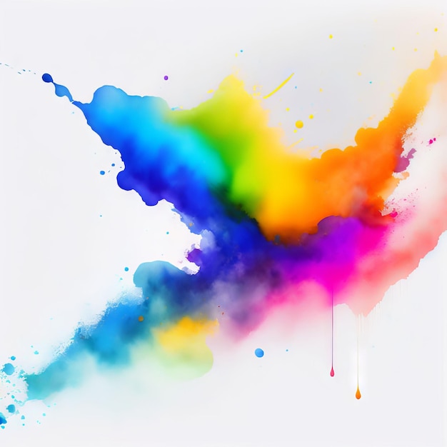 A watercolor painting of a rainbow and blue paint