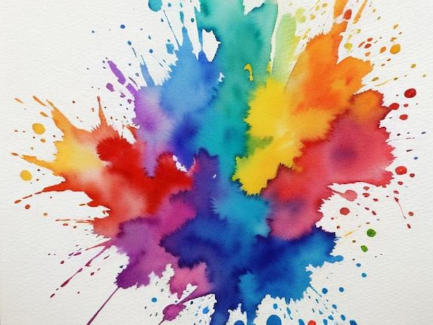 a watercolor painting of a rainbow colored splash of color