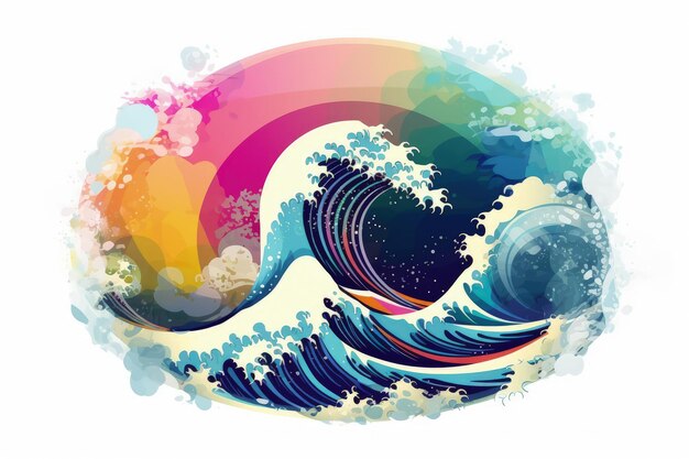 A watercolor painting of a rainbow wave generative AI